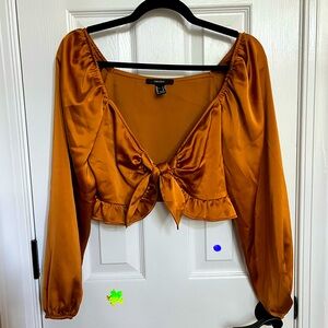 Forever 21 Silky Tie Front Crop Blouse